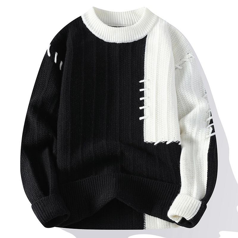 

Горячая распродажа, популярный, новый повседневный свитер с круглым вырезом на осень и зиму, вязаный свитер, свитер большого размера свободного кроя. 4xl чёрный