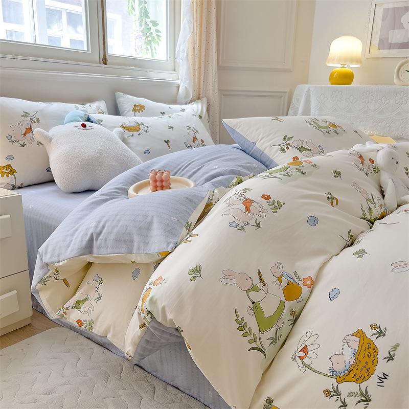 Bedding Four-piece Set, Cotton Pure Cotton Floral Quilt Cover, Bed Sheet Dormitory Three-piece Set