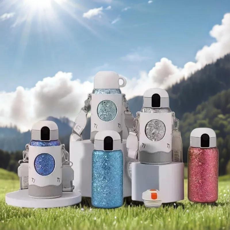 500ml Children s Double-drink Thermos Cup,Temperature Display,Double-layer Pure Titanium Vacuum Flasks,Portable Water Bottle 500ml