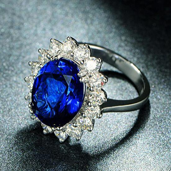 Noble Adjustable Simulated Tanzanite & Sapphire Women's Ring, White Gold Plated