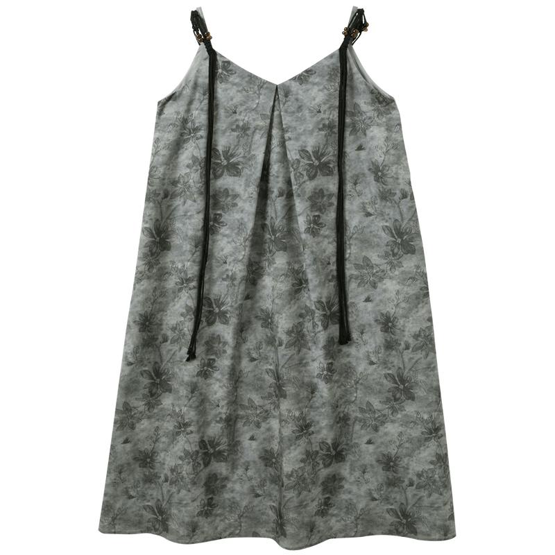 Sancai Ink Shadow Floral New Chinese A-line Slip Dress L