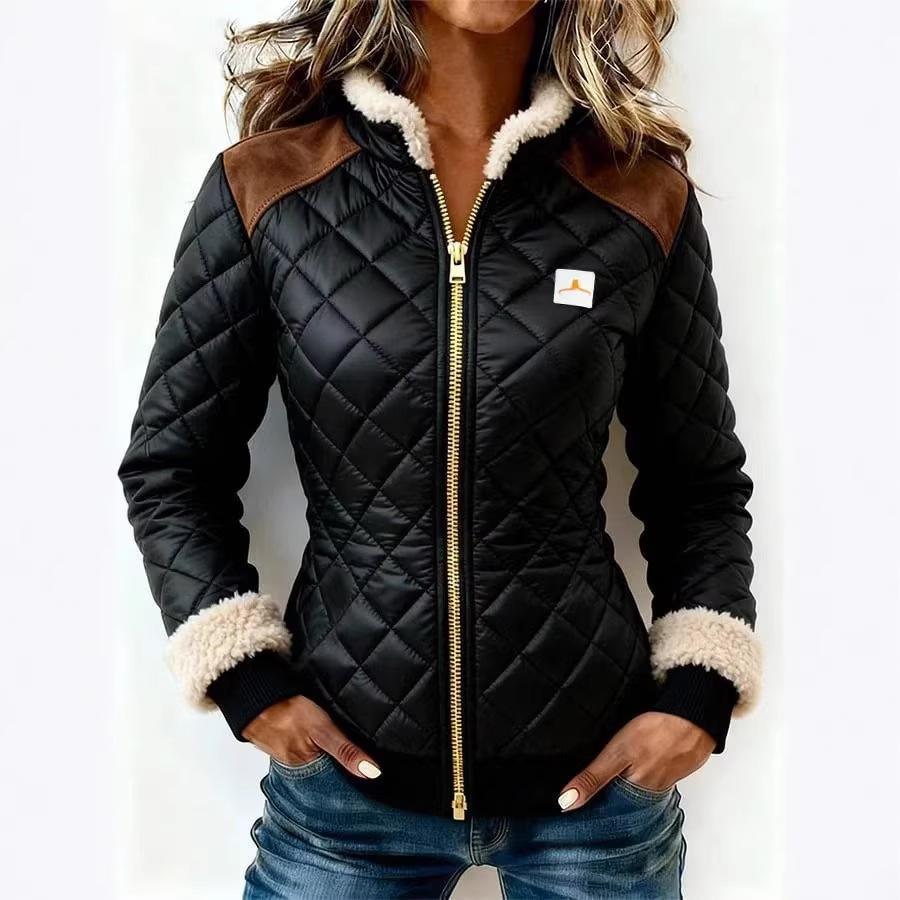 Women's Stand Collar Long Sleeve Quilted Jacket Regular Fit Fleece Trim Winter Puffer Coat