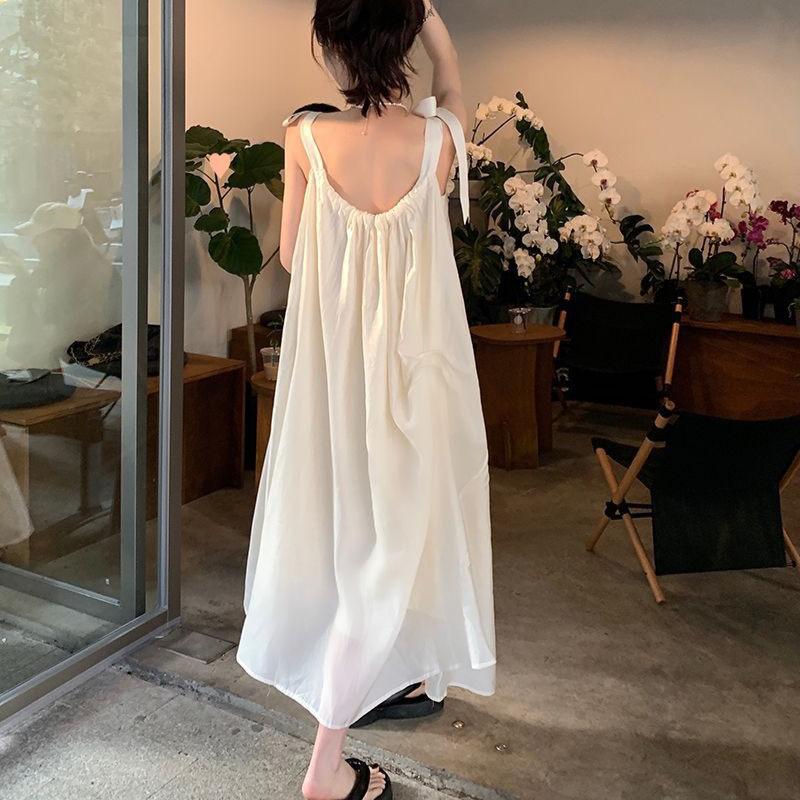 Spring Summer Women's Camisole Solid Backless DressesV-Neck Sleeveless Bow Party Casual Sexy Vacation Sweet Lady Dress