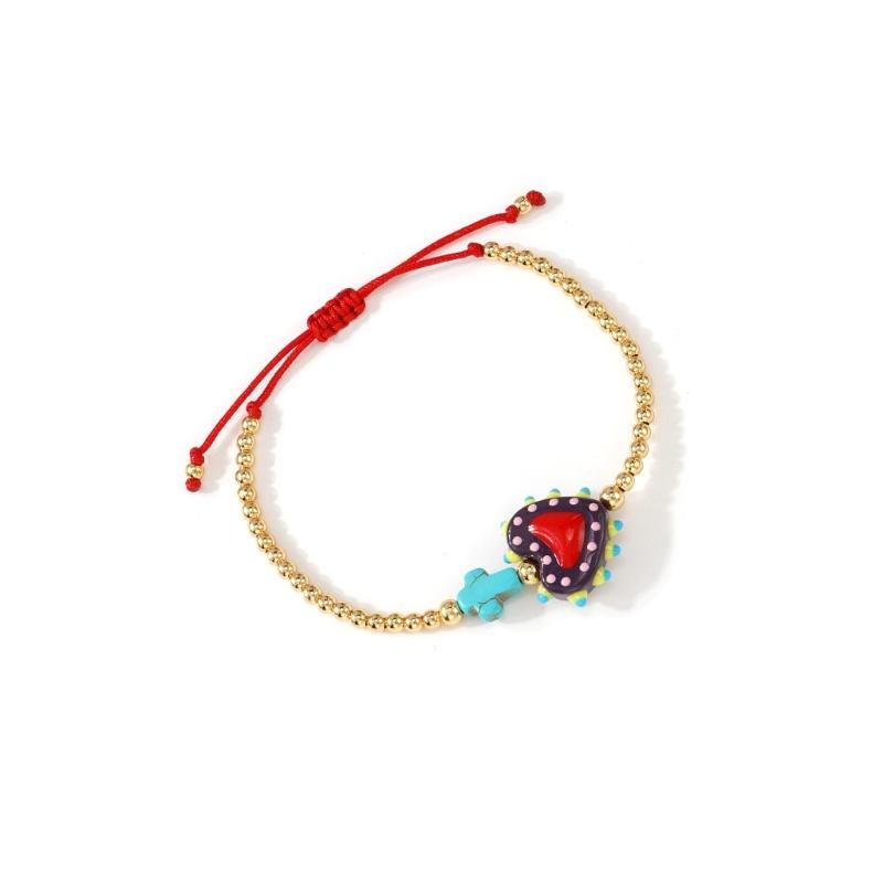 Vibrant Multicolor Beaded Crucifix Heart Designs Adjustable Rope Chain Bracelet Lightweight Jewelry Accessory