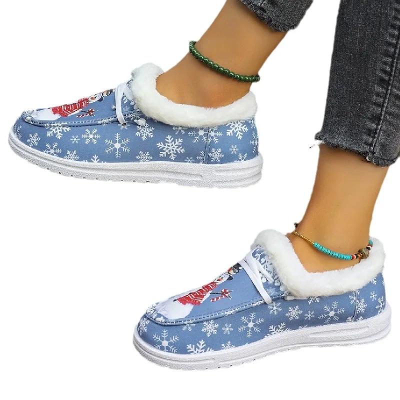 Baumwollschuh mit Weihnachtsdruck. Bequeme Canvas-Stiefelette in Übergröße. Runde Spitze und Samt. Neu 2024