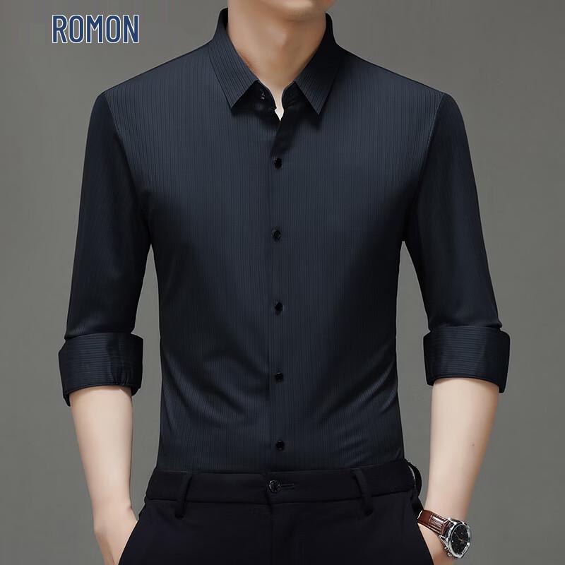Romon Men s Long-Sleeve Casual Stripe Shirt 56