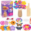 1 Set Poke Art Flower Bouquet Kit with Butterfly Wooden Vase Handmade Flower Making Toy Toddlers Floral Bouquet Arts Crafts Activities Toy