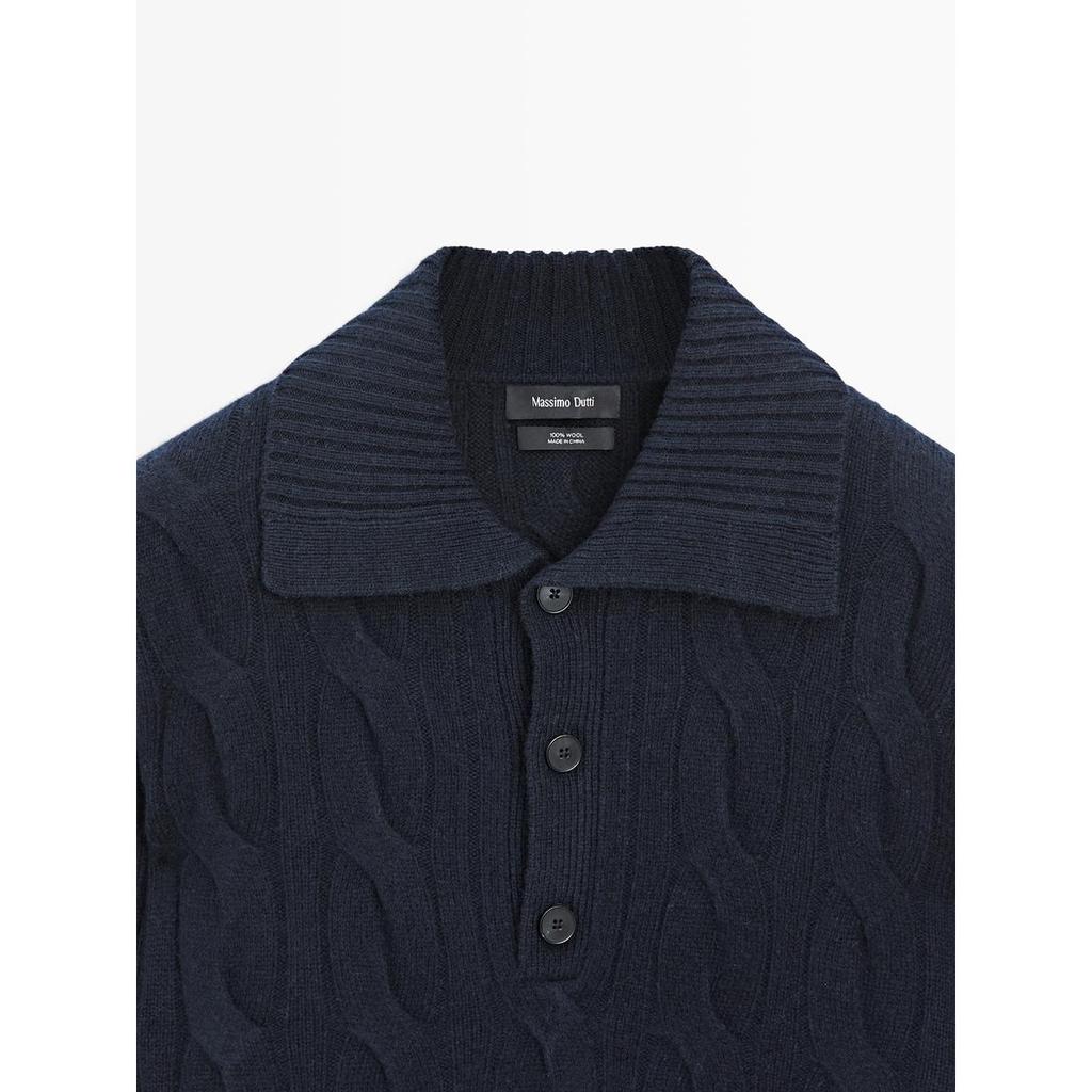 Masimodutti Wool Braided Knit Polo Sweater