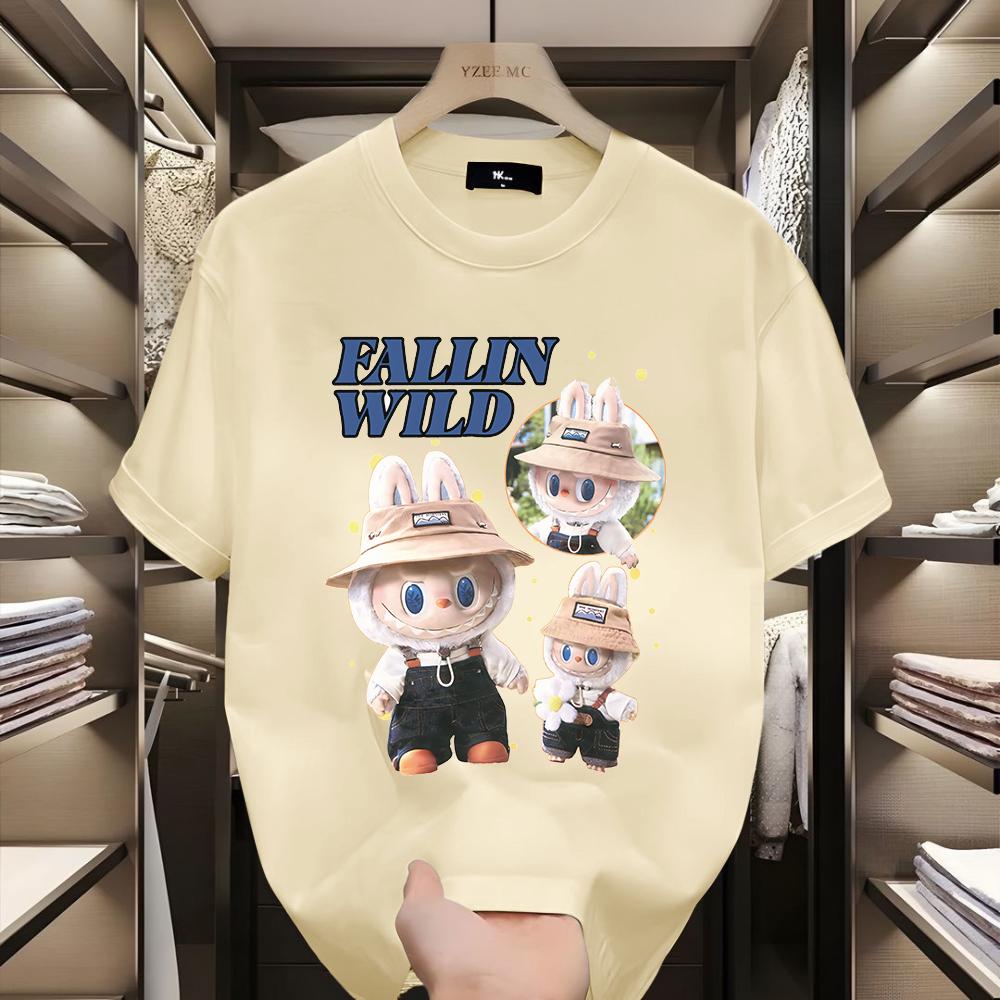 

Веселая мультяшная футболка Labubu свободного кроя с коротким рукавом, топ с круглым вырезом, унисекс XXXL