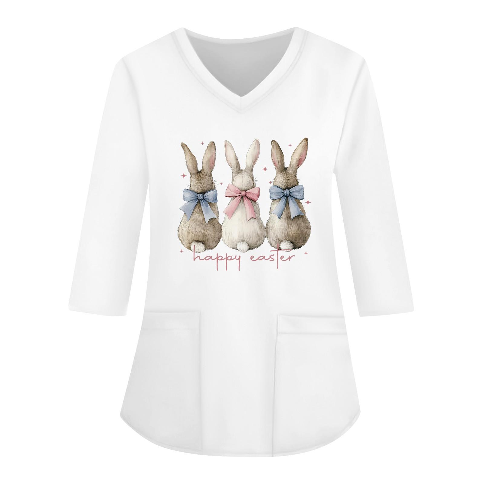 

Модная женская рабочая одежда с v-образным вырезом и рукавами 3/4, свободные топы с карманами и принтом XL белый