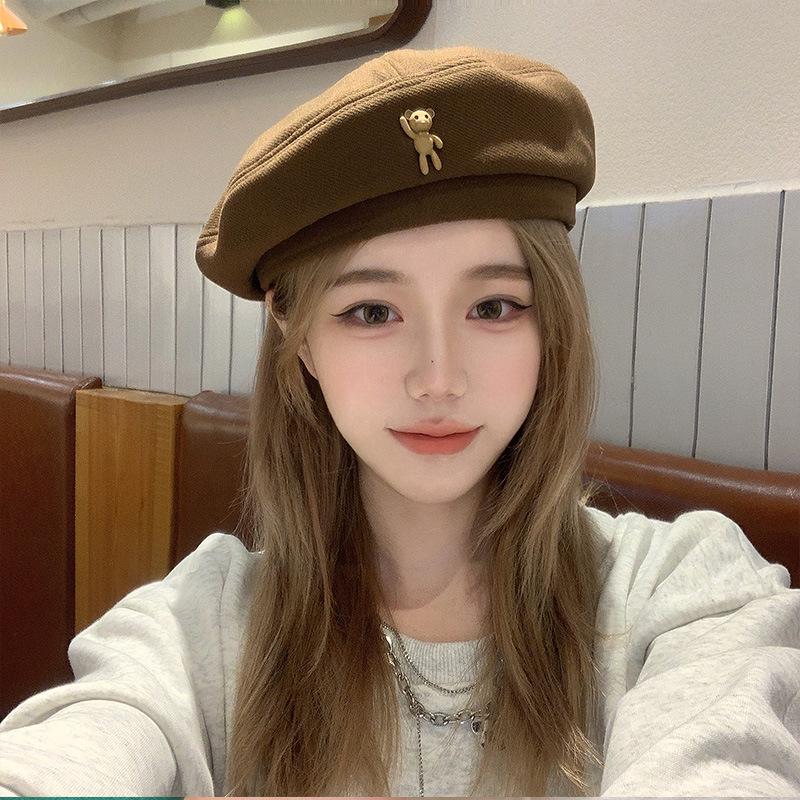 Women's Retro Japanese Cartoon Bear Wool Beret Hat