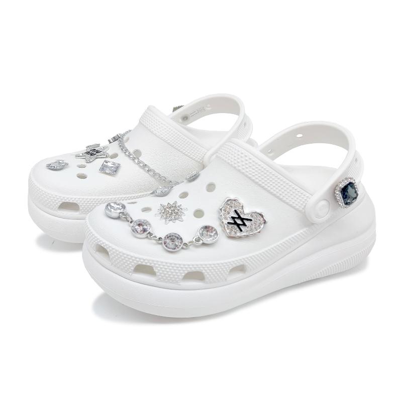 Crocs Crush Clog Aoyama Silver Buckle Movement Simple and Versatile Fashion Trend Casual Hole Shoes Women's White