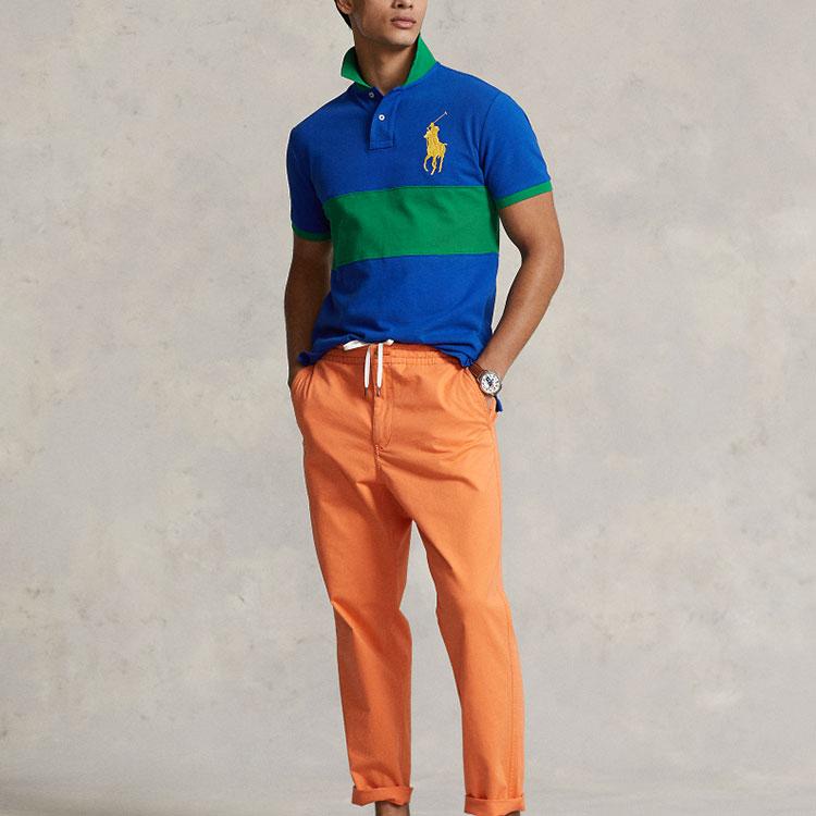 Polo Ralph Lauren Ss23 Wide Stripe Logo Print Cotton Short Sleeve Polo Shirt Men Tops Blue-Green MNPOKNI1N822155-401