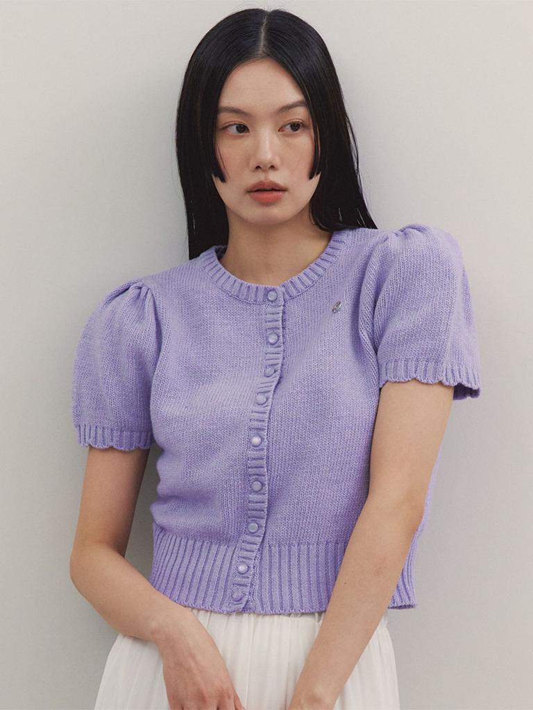 Gngb Puff Round Neck Cardigan_Purple