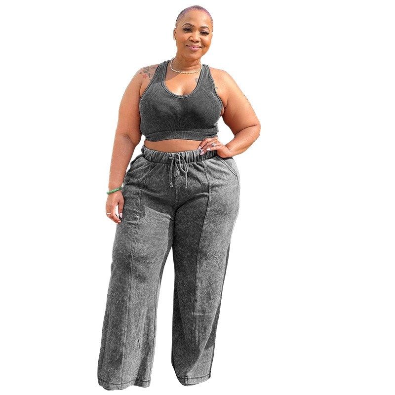 

Plus Size Women Suit Two-piece Set Shirt Trousers 5Xl Summer Black Gray XXXL