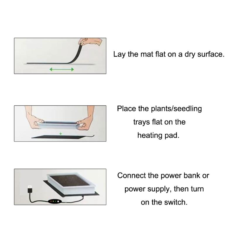 Portable Waterproof Seedling Heat Mats 3 Heat Level USB Powered for Indoor Plant and Reptiles Habitat Maintenance