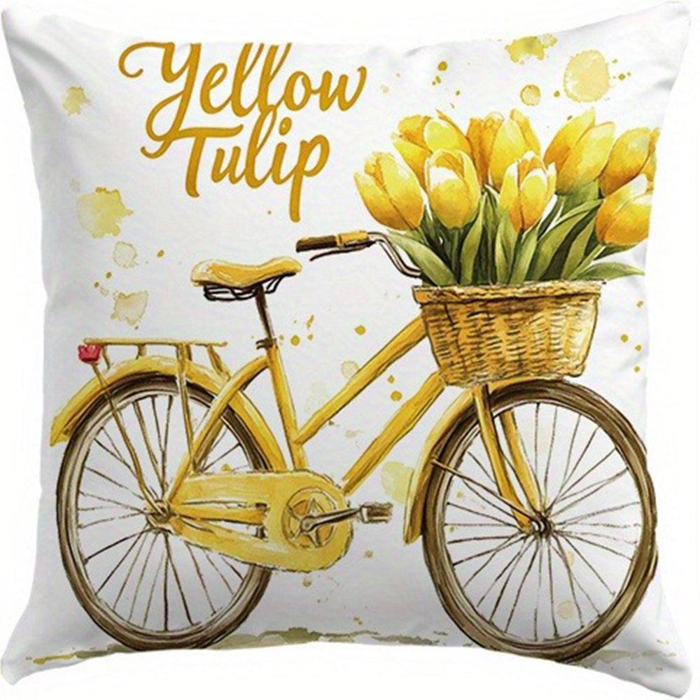 Yellow Tulip Energetic PillowcasesBedroom Living Room Sofa Home Decor Polyester Cushion Cover with Zipper