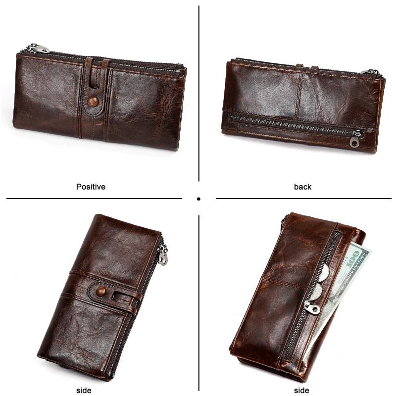 Woman/Men Long Wallet Genuine Leather RFID Anti-fraud Multi Functional Card Holder Coin Purse Vintage Male Zipper Money Bag Clutch