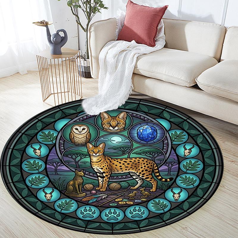 Wild Cats Symbols Round Area Rug Under Office Chairs Bedroom Living Room Home Decor