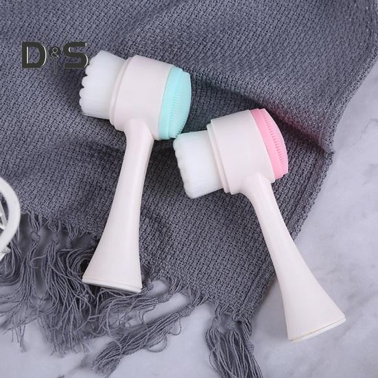 2-In-1 Face Cleansing Brush Double-sided Silicone Soft Bristles Makeup Removal Exfoliating Deep Pore Cleaning Manual Face Wash Scrubber Facial