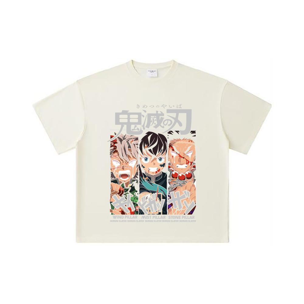

260 GSM Double Yarn 32 Count 100% Cotton Demon Slayer V60 Pillars Print Unisex Heavy Cotton T Shirt S абрикосовый