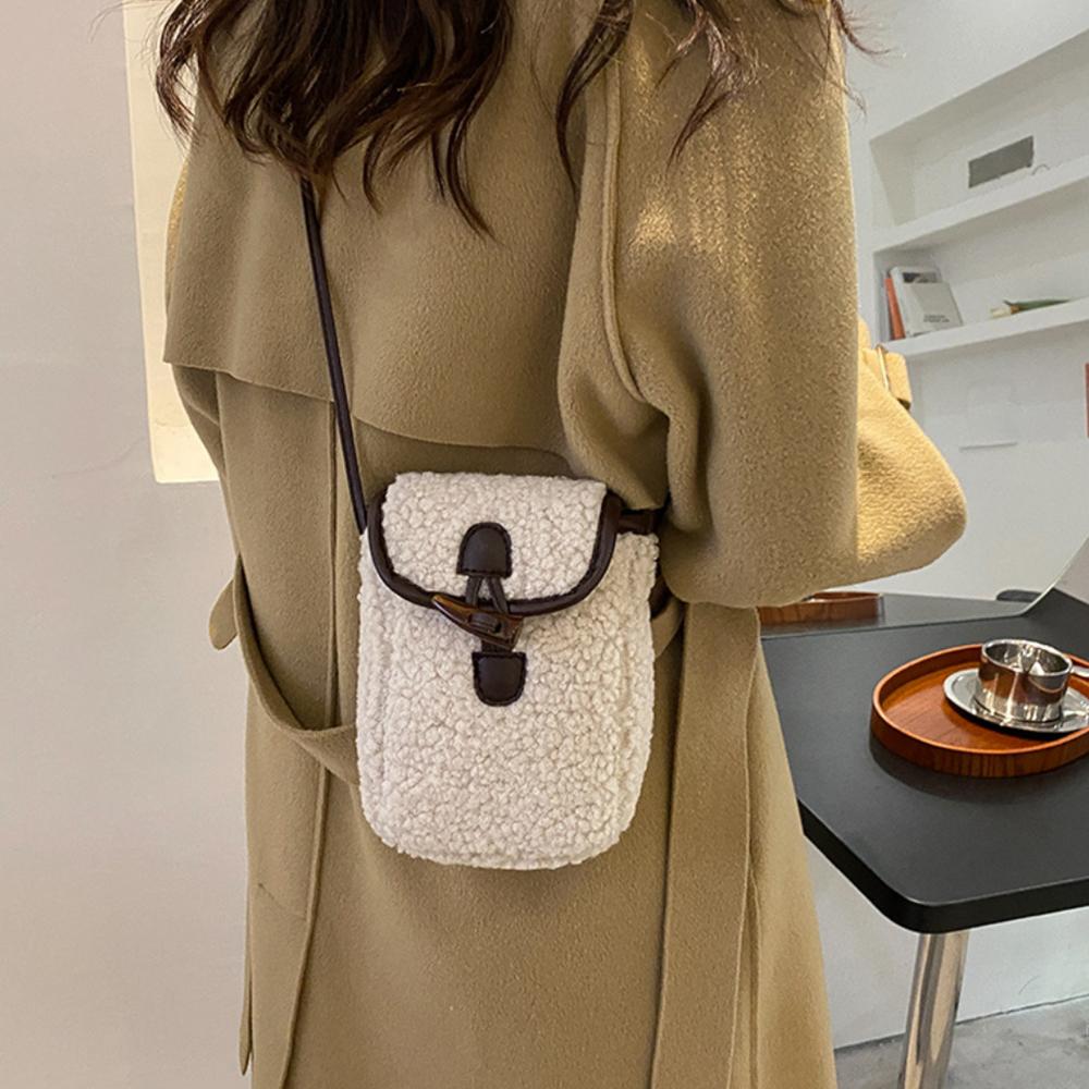 Lamb Plush Crossbody Bag for Women Faux Fur Small Square Shoulder Bag Portable Lipstick Phone Purse