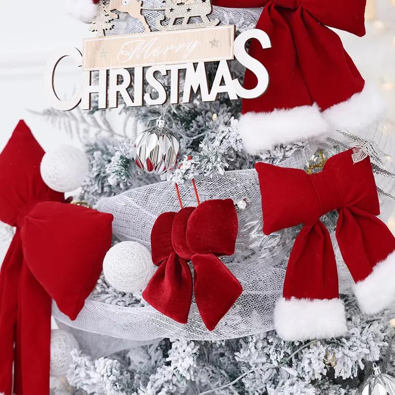 1-10PCS Christmas Velvet Bow 3D Hanging Decorative Tree Decoration Outdoor Festive Vintage Style Ribbon Christmas Party Supplies