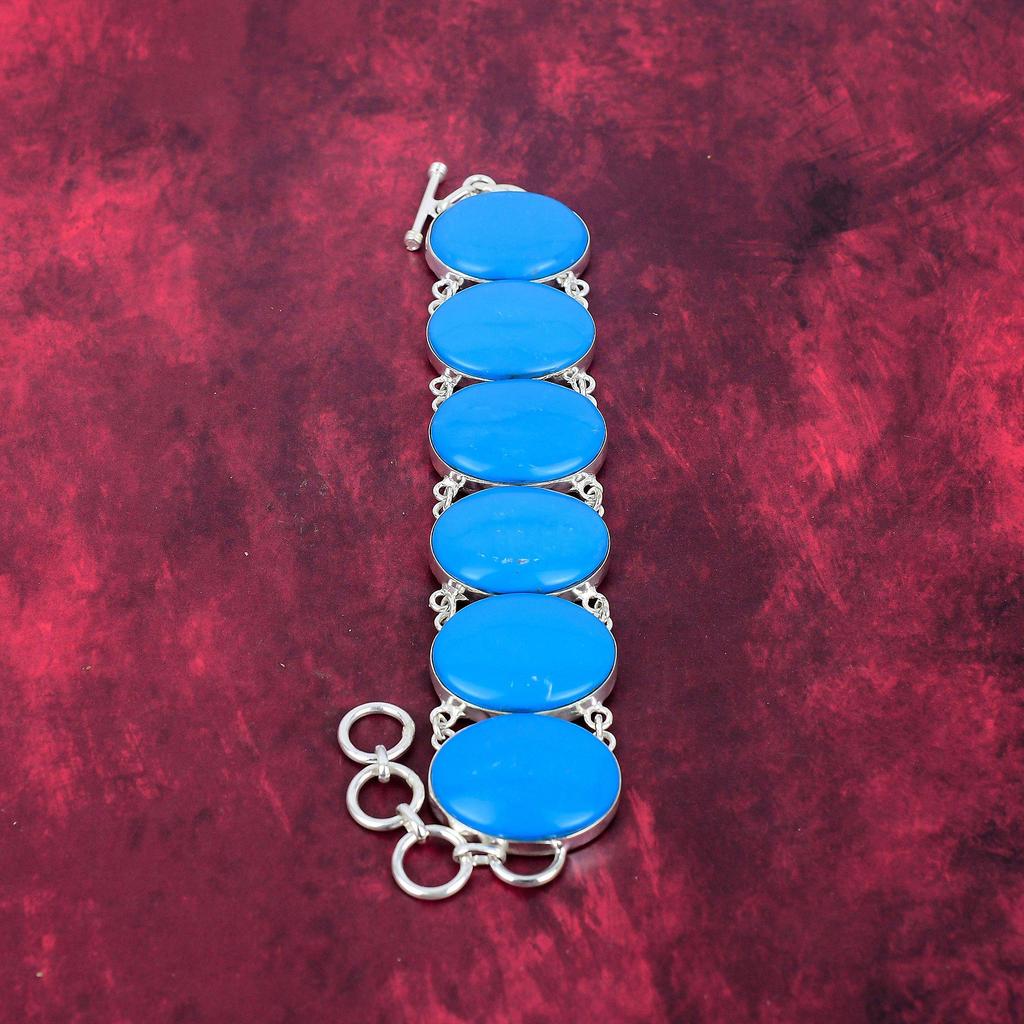 Sleeping Beauty Turquoise Bracelet Whit Adjustable Chain, 925 Solid Sterling Silver Gemstone Jewelry, Handmade Bracelet, For Thanksgiving