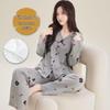 "Set Pigiama Cardigan a Strisce Stile Coreano con Imbottitura sul Petto per Donna, Manica Lunga, Primavera/Autunno, Taglie Forti"