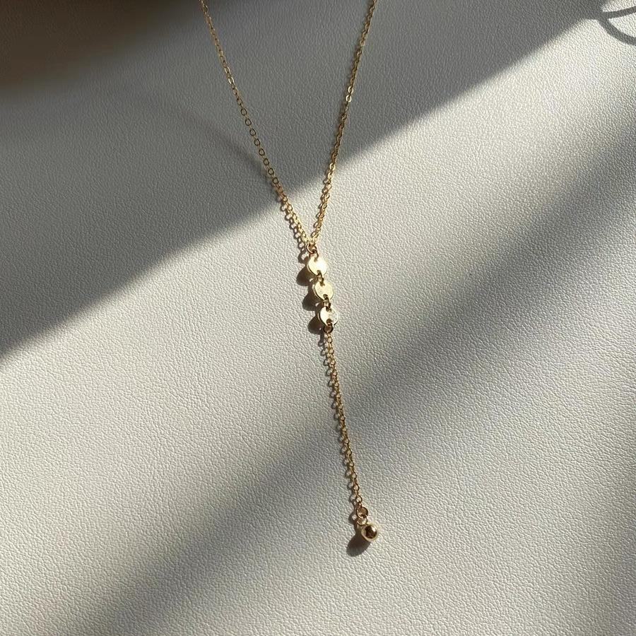 S925 Sterling Silver Small round Slice Y Necklace Female Niche Design Clavicle Chain Female Autumn/Winter Sweater Chain