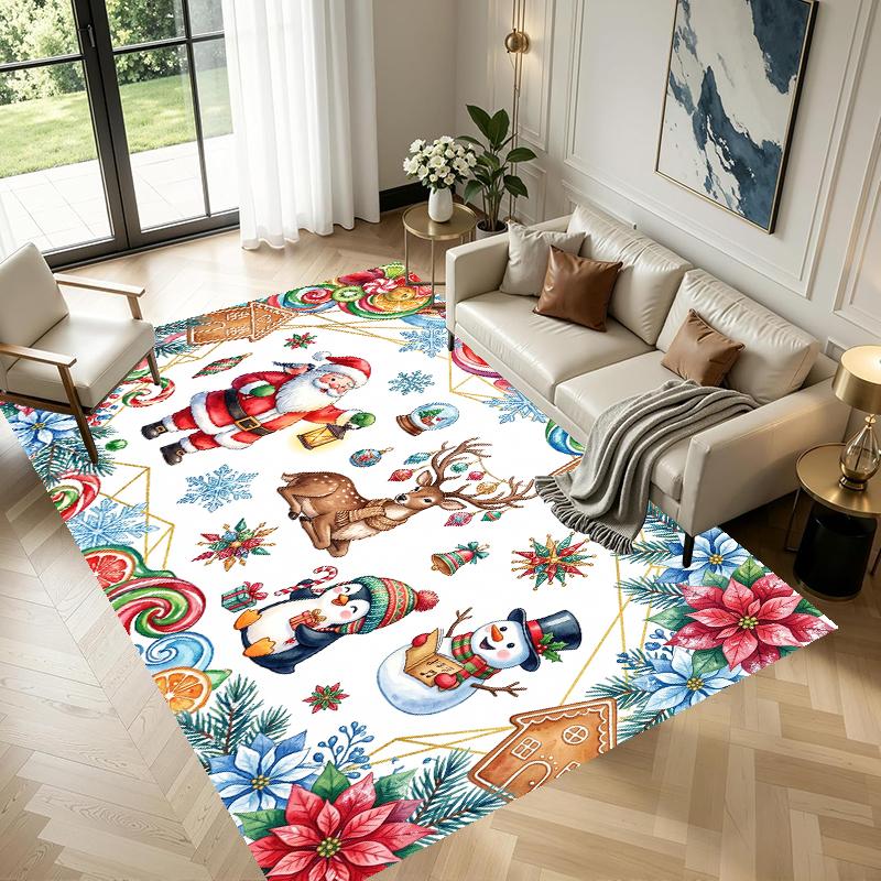 Christmas Pattern Square Area Rug Comfort Indoor Floor Carpet For Home Holiday Gift