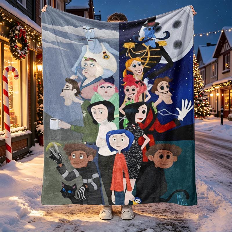 Coraline Pattern Blanket for Home Decoration, Bed, Sofa, Car Travel, Camping, Suitable for All Seasons, Birthday Christmas Gift