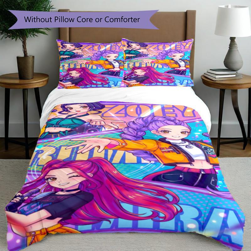 3pcs Duvet Cover Set (1*Duvet Cover + 2*Pillowcase, Without Core), KPop Demon Hunters Print Bedding Set, Bedroom Decor, All‑Season, Gift