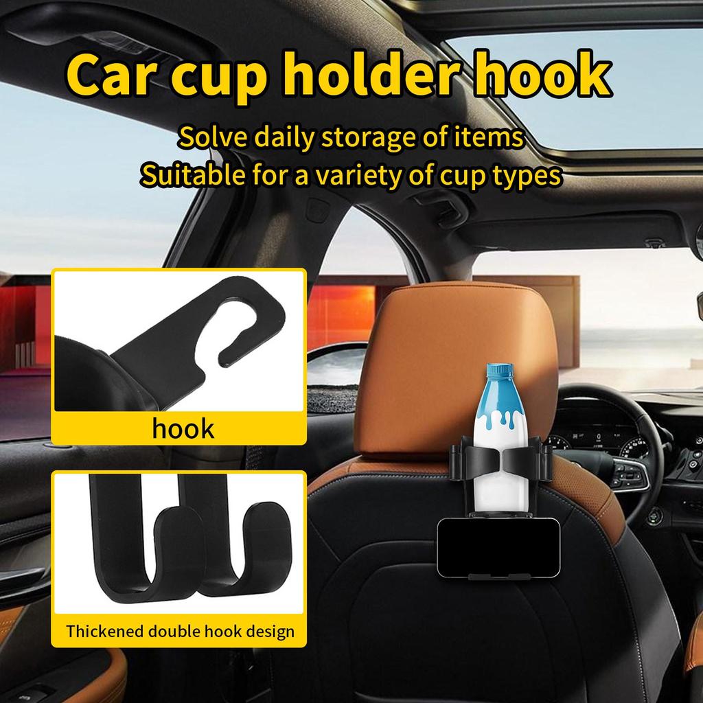 Back Seat Cup Holder Car Seat Headrest Hooks with Foldable Phone Holder Anti-Slip Organizer Storage for Commute Daily Drive Road