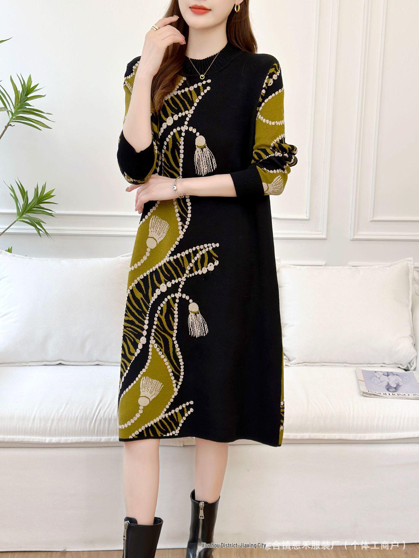 

Stylish Mid-Length Knit Outerwear Dress for Women - Youthful Look for Spring/Autumn 2025 One Size чёрный