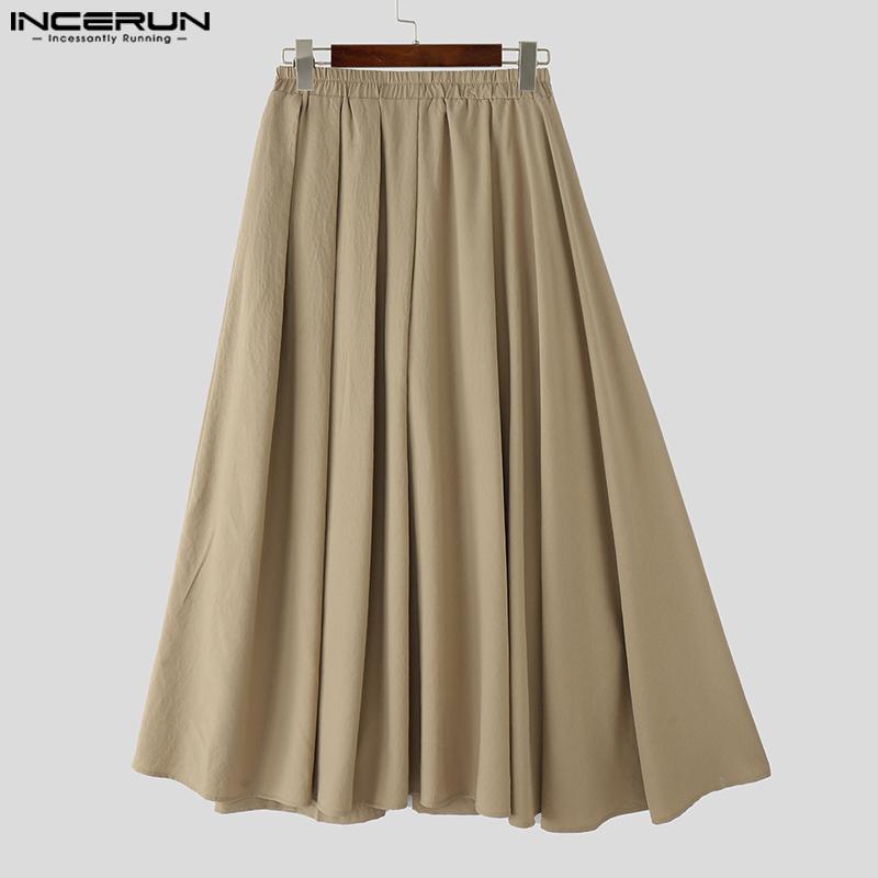 INCERUN Herre Elastisk Midje Uregelmessige Lag Casual Løse Lange Bukser Vide Ben Bukser