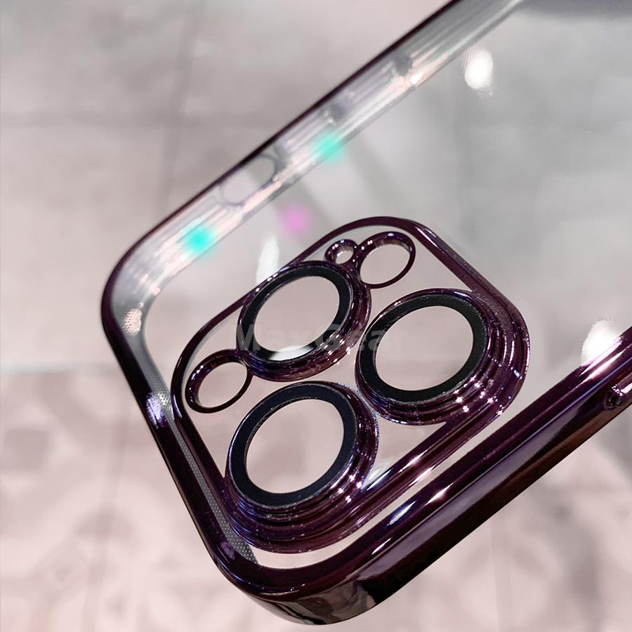 Luxury Plating Bumper Silicon Clear Case For iPhone 16 15 14 13 11 12 Pro Max Mini XR X XS Plus Purple Soft Shockproof Cover