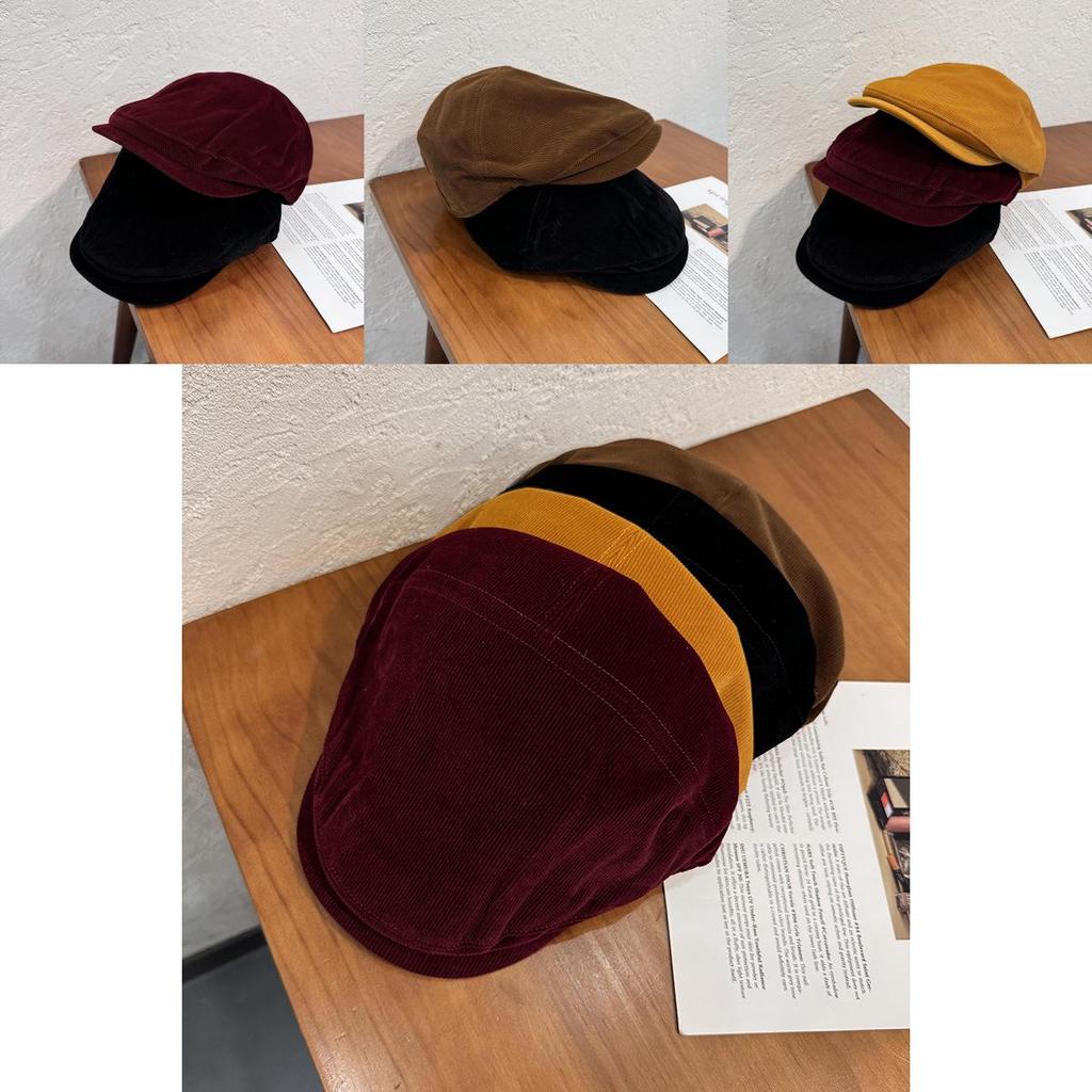 Trendy Corduroy Solid Color Flat Cap With Warmth And Sunshade For Men And Women In Fall And Spring