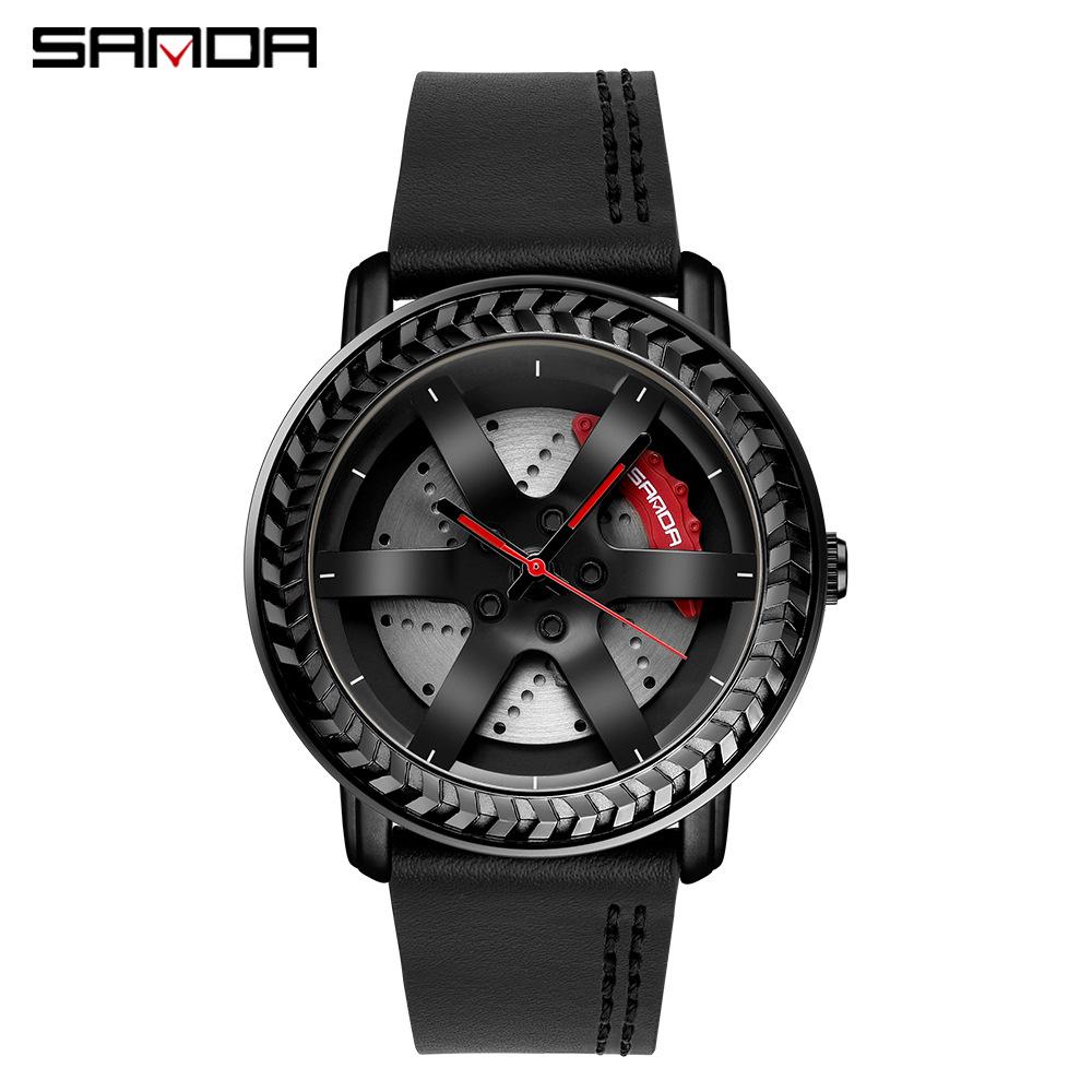 Sanda Men's 1061 Waterproof Leather Strap Watch with Trendy Hollow Dial