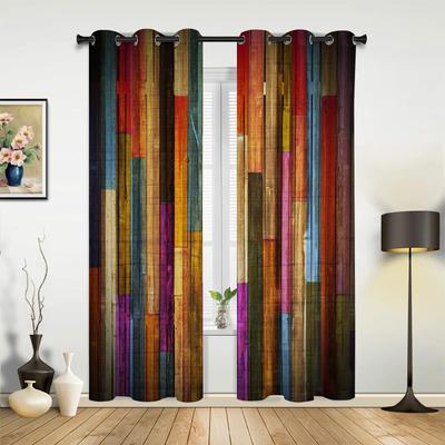 Colorful Wooden Boards Retro Window Curtains Home Decoration Living Room Curtains Kid's Room Drapes Cortinas For Kitchen Bedroom
