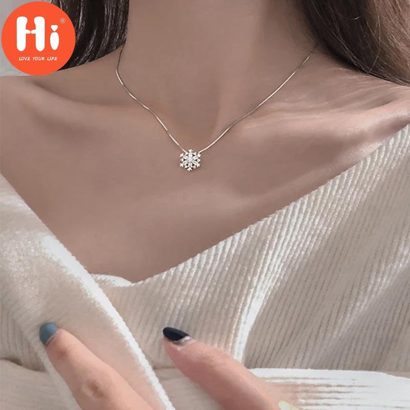 Hi Christmas Snowflake Pendant Necklace Women Trendy Rose Gold Chain Necklace Wedding Jewelry Anniversary Gifts