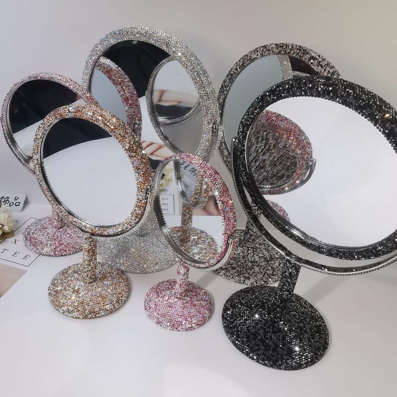 Shiny High-end Diamond Makeup Mirror Creative Rhinestone Mirror Rotatable Girl's Room Desktop Makeup Decoration Round Mirror