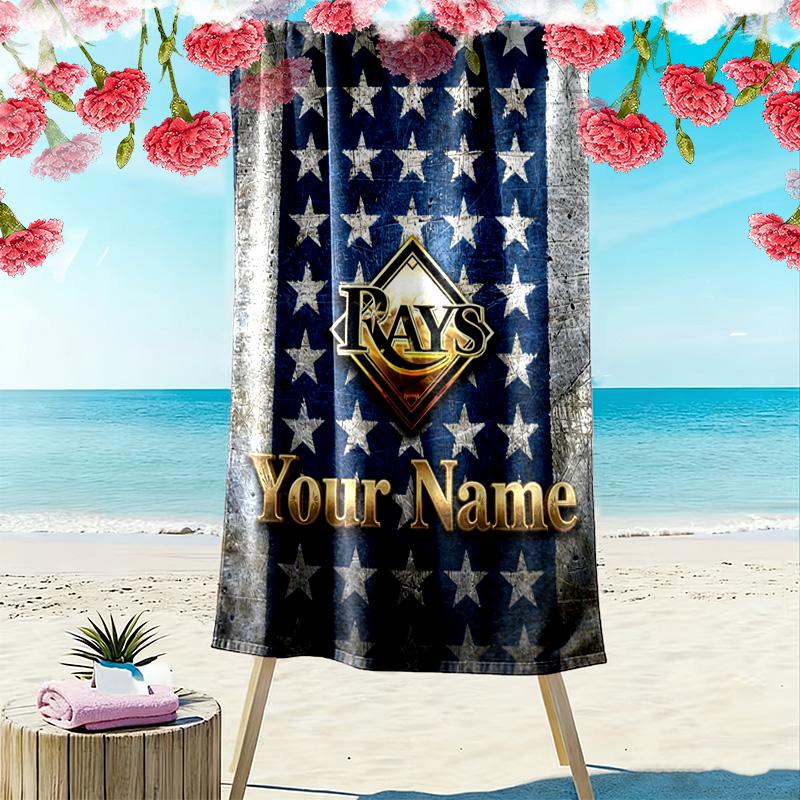 Name Custom Tampa Bay Rays Print Beach Towel, Large Soft Quick Dry Towel for Beach Camping Swimming
