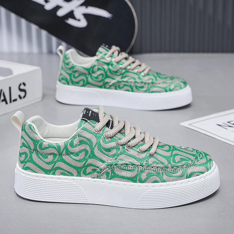 

canvas shoes men s new breathable casual shoes low-top printed trendy men s shoes soft-soled Guochao board shoes men s 46 зелёный