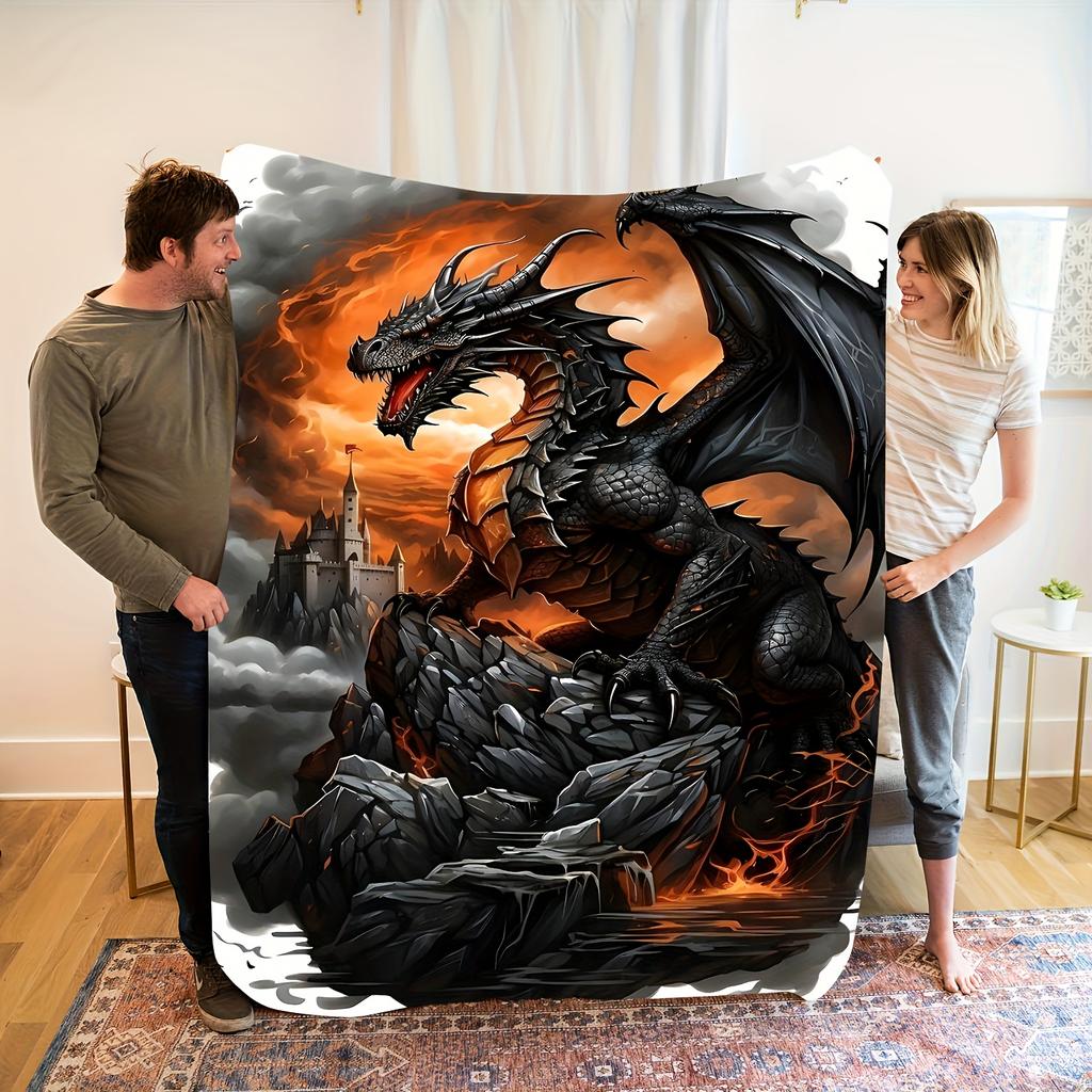 Gothic Dragon Flannel Blanket – Soft Lightweight Throw – All-Season Versatile for Sofa Bed Travel – Stylish Home Decor