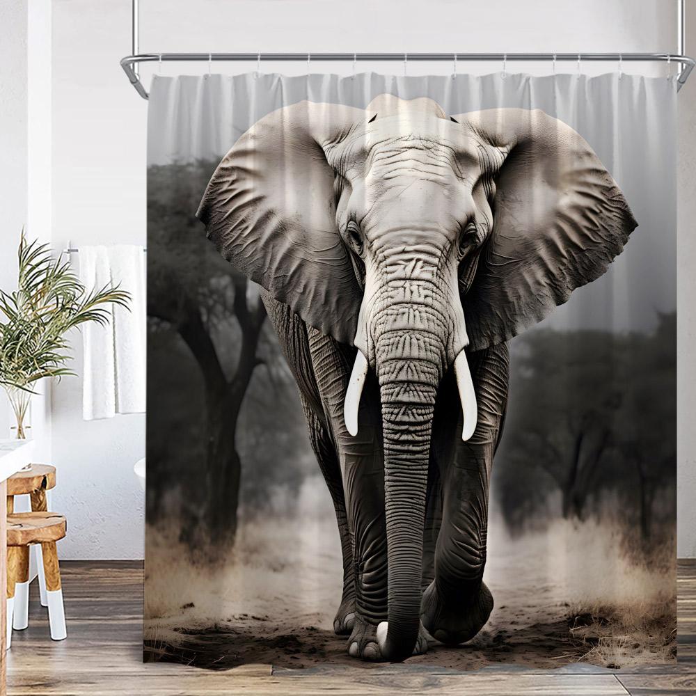 Elephant Boho Shower Curtain Mandala Colorful Flower Doodle Wild Animal Art Bathroom Decior Ethnic Indian Bath Curtain with Hook