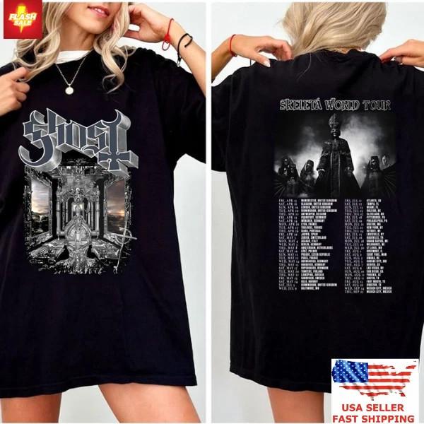 Новая футболка Skeleta World Tour 2025, футболка-трибьют Ghost Metal Rock Band, в тренде, унисекс L