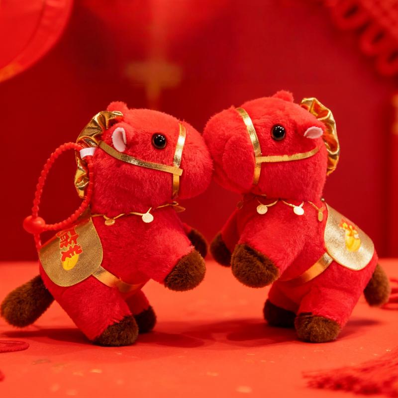 1Pcs Blessing Message Horse Doll Keychain Red Horse Plush Stuffed Toys Bag Pendant Year Gift For Friends