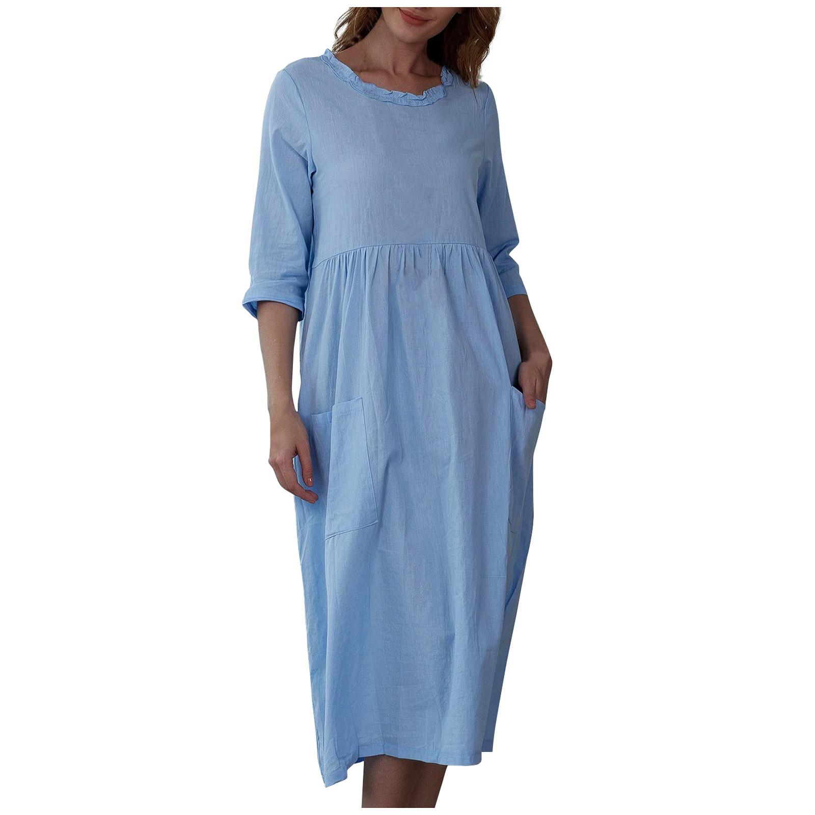 Женское модное повседневное платье-туника средней длины с рукавами 3/4 и рюшами — фото 3