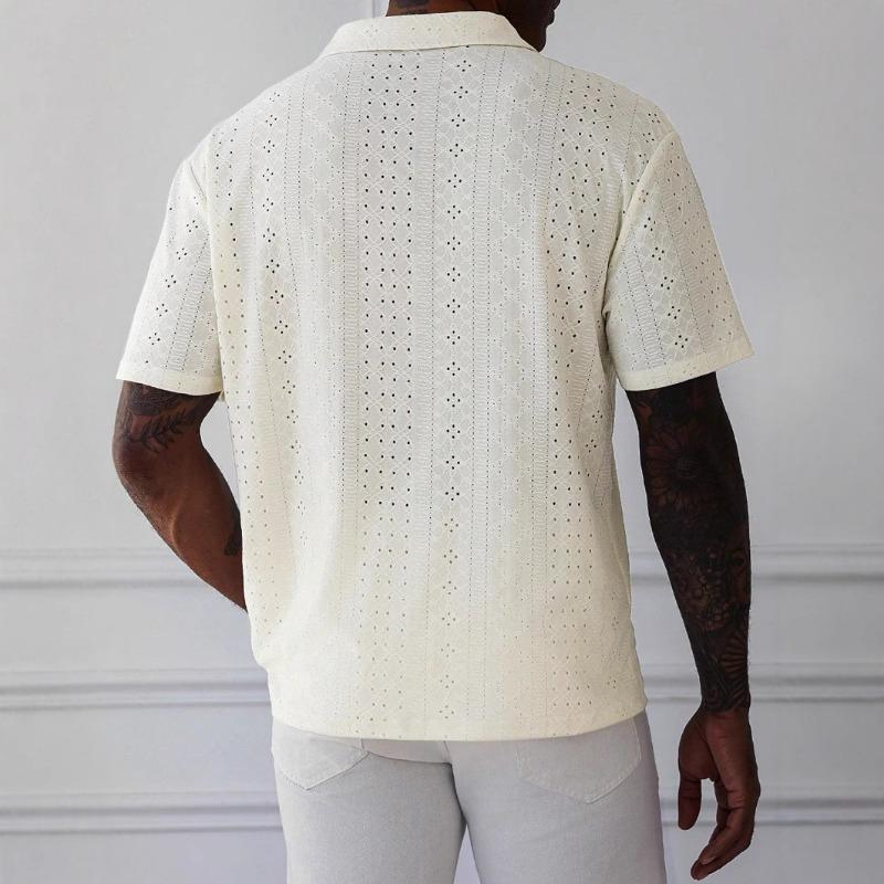 Camiseta de Verano Nueva de Manga Corta Tejido Jacquard Hueco de Punto Cárdigan para Hombre